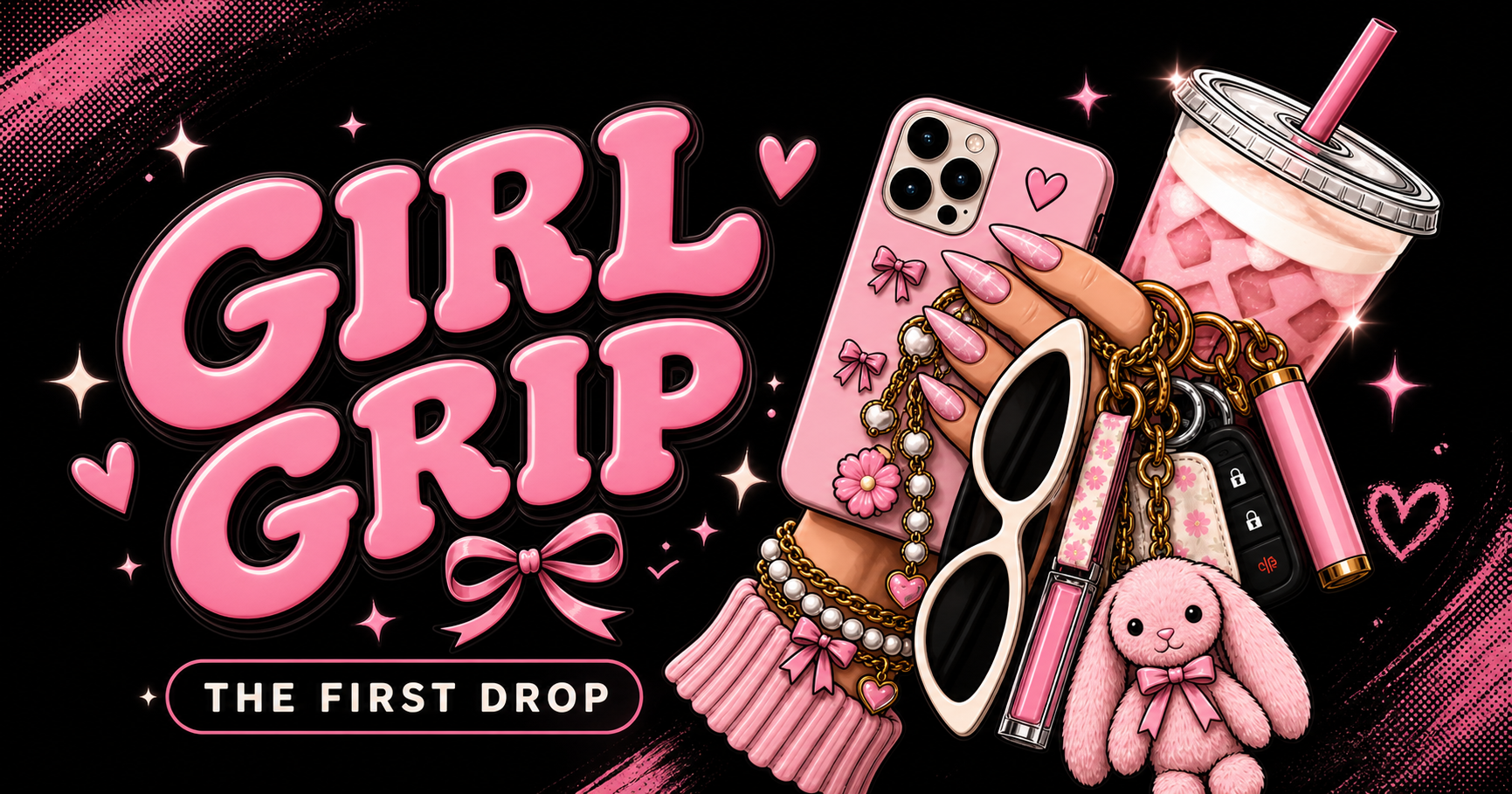 Girl Grip first-drop campaign artwork in pink and black